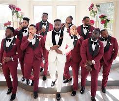 This bright bold color shows you are not afraid to forego a traditional white wedding in lue of something more unique and contemporary. Ozna Weddings Events On Instagram The Groom His Squad Giving Us Groomsmen Inspiration White Tuxedo Wedding Tuxedo Wedding Groomsmen Groom Tuxedo Wedding