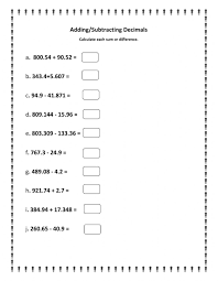adding and subtracting decimal worksheet