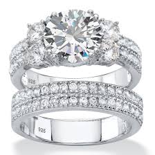 Platinum Over Sterling Silver Cubic Zirconia Bridal Ring Set White In 2020 Silver Wedding Rings Sets Cubic Zirconia Wedding Rings Silver Wedding Rings