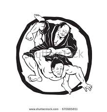 Illustration Of Two Samurai Jiu Jitsu Judo Fighting Grappling With Enso Circle In Background Done Drawing Style Jiujitsu Fighting Drawing Drawings Jiu Jitsu