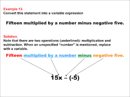 In mathematics, a variable is a symbol which works as a placeholder for expression or quantities that may vary or change; Math Example Language Of Math Variable Expressions Multiplication And Subtraction Example 13 Media4math