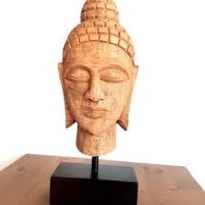 Quality Handcrafted Wood Gold Color Serene Peaceful Meditate Buddha Head