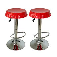 Vintage industrial wood metal shop stool 24 seat ht 37 total ht 13 sq base. Amerihome Retro Style Soda Cap Adjustable Height Chrome Bar Stool Set Of 2 Bs107set The Home Depot