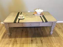 Here are some of our 20 favorite coffee table ideas that actually aren't traditional tables at all. This Well Built And Maintained Coffee Table Was Completed Covered With Rust Oleum Chalked Painted Furniture Grain Sack Stripes On Furniture Flipping Furniture