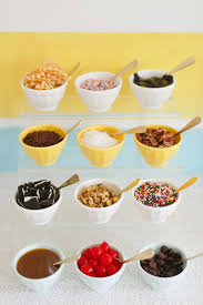 Choice of 3 toppings blended together with ice cream or yogurt. Ice Cream Sundae Bar Ideas Topping Ideas And Recipes Summer Party