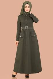 Elbise Onden Dugmeli Kemerli Elbise 5448mp186 Haki Hijab Dress Attire Clothes