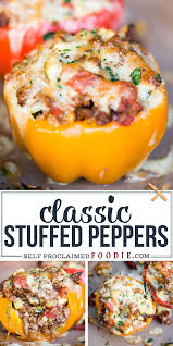 Classic Stuffed Peppers Recipe Classic Stuffed Peppers Stuffed With Rice Ground Beef Tomatoes And Zucchini Are A Complete Meal Classic In 2020 With Images Stuffed Peppers