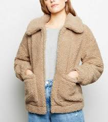 Petite Cream Teddy Borg Bomber Jacket
