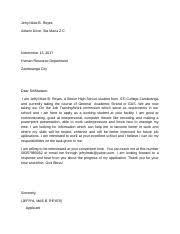 If you need professional help with completing any kind of homework, success essays is the right place to get it. Application Letter Work Immersion Docx Jefryl Mae B Reyes Atilano Drive Sta Maria Z C Human Resource Department Zamboanga City Dear Sir Madam I Am Course Hero