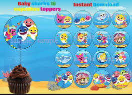 Free Printable 1st Birthday Baby Shark Cake Instant Download Baby Shark Cupcakes Toppers Printable You Will Receive 1 Jpeg Files With 16 Shark Cupcakes Cupcake Toppers Printable Shark Birthday