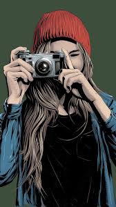 Young Girl Use Camera Art Drawing 750x1334 Iphone 8 7 6 6s Wallpaper Background Picture Image