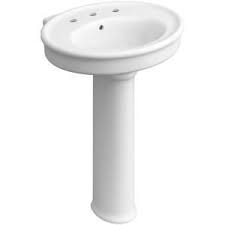 Kohler Willamette Vitreous China Pedestal Combo Bathroom Sink In White With Overflow Drain K R6385 8 0 The Home Depot Sink Powder Room Sink Pedestal Sink