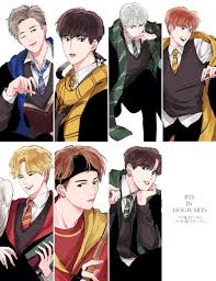 Rapmonie Is Ravenclaw Jin Jhope Are Hufflepuffs Suga And Kookie Are Slytherin Like Me And Jimin Tae Are Griffindors Bts Fanart Fan Art Bts Drawings