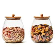You'll love our affordable storage containers, jars & canisters from around the world. Amazon Com Ezoware 2 Piece Round Clear Glass Jars Air Tight Decorative Canister Kitchen Food Storage Container Set With Natural Bamboo Lids For Candy Cookie Rice Sugar Flour 68 Oz Kitchen Dining