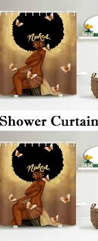 Afro Hair Fashion Girl Have A Bath Shower Curtain Apartment Decorating Black Black Shower Curtains Afrocentric Decor