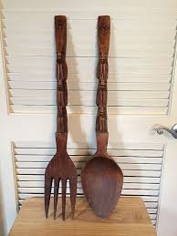 Big Wooden Fork And Spoon Monkey Pod Carved Wooden Spoon Etsy Wooden Fork Forks And Spoons Wooden Spoons