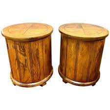 Most furniture is square or rectangular. Round Solid Wood Drum Tables Cabinets Nightstands Pair For Sale At 1stdibs