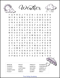 5th Grade Weather Word Search Printable Tree Valley Academy