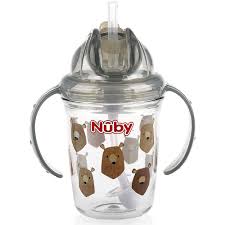 Nuby Active Sipeez 360 Flip N Sip Straw Sippy Cup Grey Bears Ny Baby Store