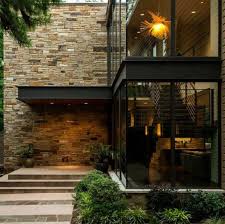 Example Of Stone That May Work For Us With Modern Windows And Overhang Dv Modern House Facades Facade House Interior Architecture Design