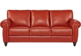 899 99 Lusso Papaya Orange Red Leather Sofa Classic Transitional In 2020 Cindy Crawford Home Leather Sofa Leather Sofa Couch