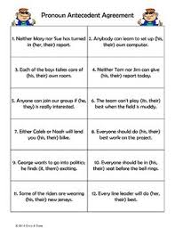 Pronoun Antecedent Agreement Pronoun Antecedent Agreement Grammar Activities Pronoun
