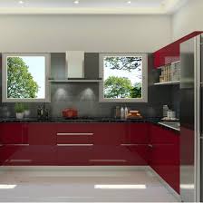 Black And Grey Combination Kitchen Design Glossy Kitchen Design Sleek Finish Red And Grey Combination Kitchen Interior Design Modern Kitchen Design Interior Design Kitchen