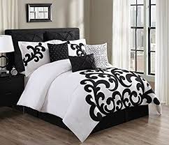 Black And Gray Comforter Sets King Amazon Com Kinglinen 9 Piece Empress 100 Cotton Black White Comforter Set Queen Home Kitchen Black White Bedding White Comforter White Bed Set