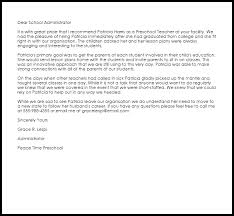 Recommendation Letter For A Kindergarten Student Best Letter Of Recommendation Reference Letter Letter To Parents