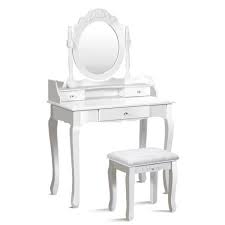 Thick board table top and steel leg design combine with the nature and industrial style. Costway 3 Piece White Vanity Table Set Bathroom Mirror Wood Makeup Dressing Table Stool 3 Drawer Hw52950wh The Home Depot