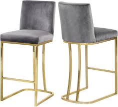 Meridian Heidi Grey Velvet Stool 777grey C Goedekers Com Grey Bar Stools Bar Stools Velvet Stool