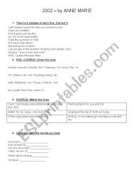 Sheet music arranged for piano/vocal/guitar, and singer pro in e major (transposable). 2002 By Anne Marie Esl Worksheet By Paula Olmos