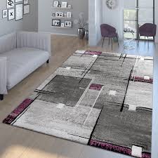 Nur noch 20 auf lager. Designer Teppich Linien Karo Grau Lila Speziell Meliert Mit Konturenschnitt Ebay