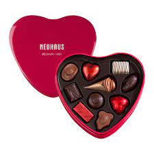 Gift box, neuhaus, truffles, valentine's day. Red Tin Heart Box Chocolate Assortment 10 Pcs Neuhaus Chocolates
