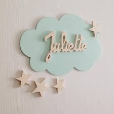 Personalized Wall Decoration Solid Wood Name Child Baby Room Door Plate Cloud And Stars Mint Water Green Color Parement Mural Decoration Murale Personnalisee Prenom En Bois