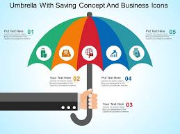 Umbrella With Saving Concept And Business Icons Flat