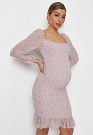 Lilac floral pattern ladies pajama sets. Lilac Floral Print Shirred Maternity Mini Dress Missguided