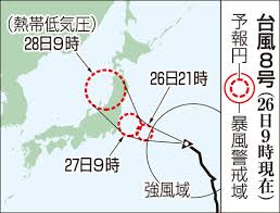 2018年の台風8号の速さは、毎時 30km/h ( 16kt )で、 北西北の方向に向かっていると予報された。 米軍の台風8号の進路画像だけだと日本の、どの位置に？ という表記が無く、分かりづらいので補足情報として 「 kadena 」と記されている場所をgoogleマップで。↓ S7lmwjgpwz1utm