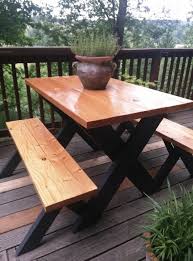 Beautiful Natural Stained Fir Picnic Table With Contrasting Black Table Legs Makes For Quite A St Diy Picnic Table Painted Picnic Tables Picnic Table Makeover