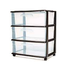 Homz 3 Drawer Wide Cart With Casterswheels Black Frame With Clear Drawers Set Of 1 - Walmartcom