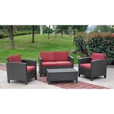 International Caravan Contempo Outdoor Wicker Resin Settee Patio Set Conversatio Patio Furniture Sets Wicker Patio Furniture Set Resin Wicker Patio Furniture