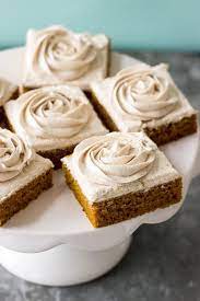 Pumpkin Squares With Cinnamon Vanilla Buttercream Frosting Desserts Pumpkin Recipes Fall Desserts