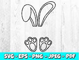 This bunny feet template is a black and white line drawing theres no color. Bunny Cut File Happy Easter Day Svg Bunny Ears Svg Rabbit Ears Svg Easter Decal Svg Easter Design Svg Easter Template Eggs Svg Paper Party Kids Papercraft Shantived Com