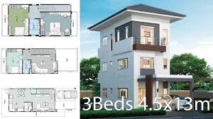 House Design Plan 4 5x13m With 3 Bedrooms House Plans 3d Home Design Plans House Design House Plans