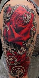 Filigree And Red Rose Tattoo Rose Tattoo Sleeve Tattoos Badass Tattoos