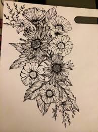 Flower Sketch Flower Thigh Tattoos Flower Sketches Sunflower Tattoos