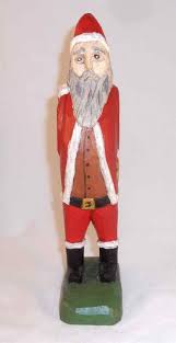 1987 Hand Carved Wood Polychrome Painted Folk Art Santa By Daniel Strawser