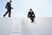 Match the material to the rest of the tiles. Businessmen Walking On Edge Of Wall While Another Sitting Stockphoto