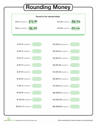 Rounding Money To The Nearest Dollar Worksheet Education Com Rounding Money Money Worksheets Money Math