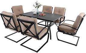 Amazon Com Mfstudio 7 Piece Outdoor Patio Dining Set 6 Spring Motion Cushion Chairs 1 Rectangular Table Wit In 2020 Outdoor Furniture Sets Patio Dining Set Furniture